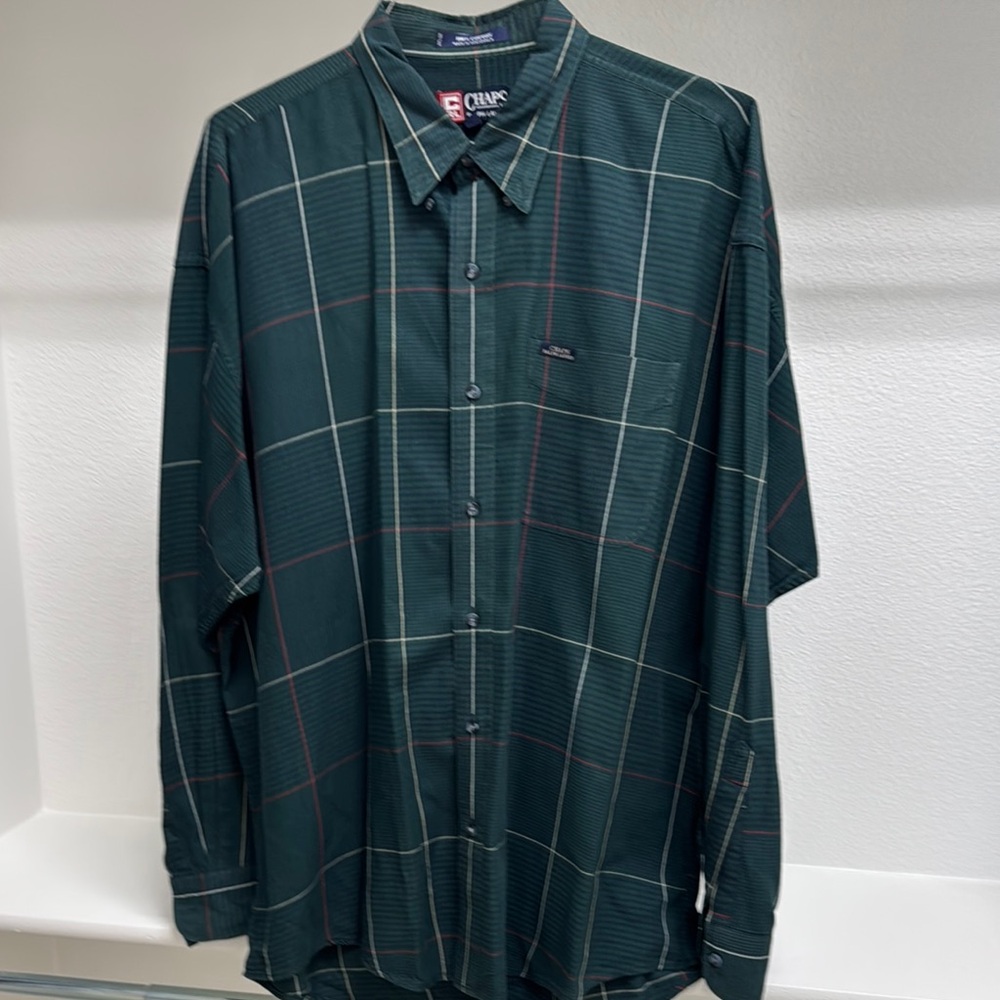 Chaps Ralph Lauren Men’s XL Dark Green Button Down‎ Long Sleeve Dress Shirt Soft
